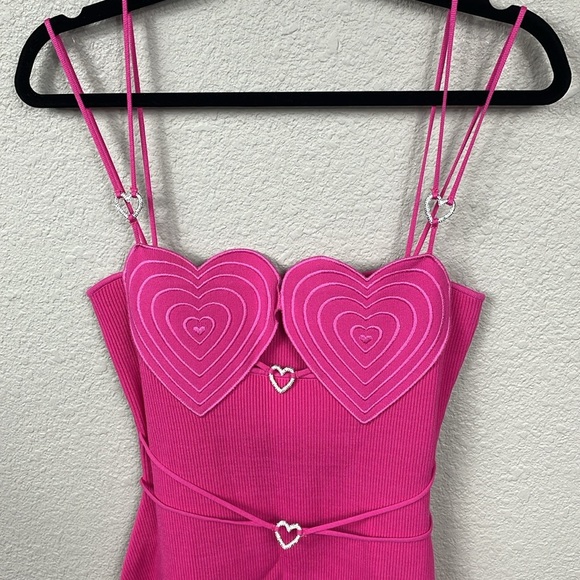 NWT Mach & Mach Heart Accented Rib Knit Sheath Mini Dress Fuchsia Pink Sz L - Picture 5 of 15